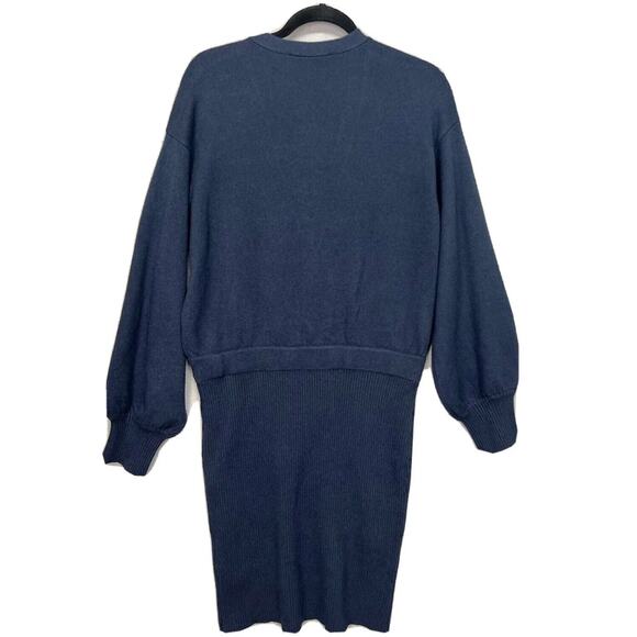 NWT Toccin NY Women Navy Blue Long Sleeve Cotton Wool Knit Ribbed Dress B13 - Picture 1 of 6